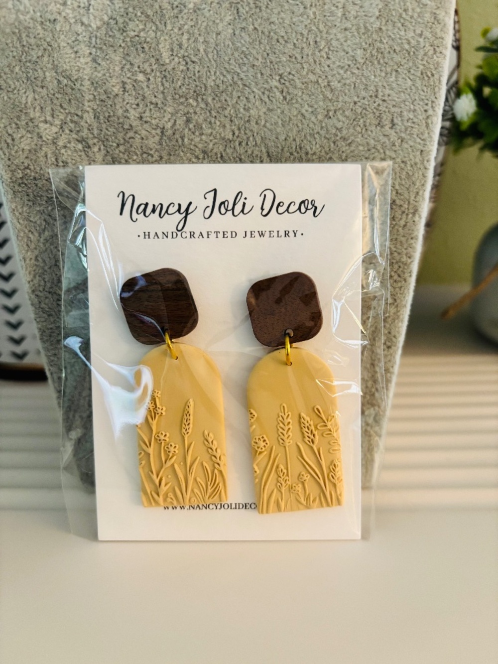 Polymer Clay Beige Floral Earrings